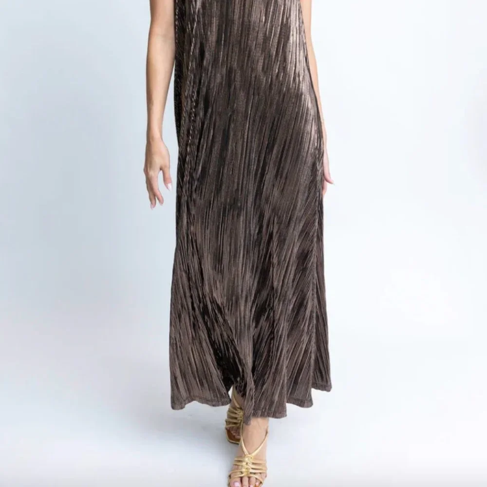 Karlie NWT Size Medium Gunmetal Metallic Maxi Dress - Picture 2 of 7